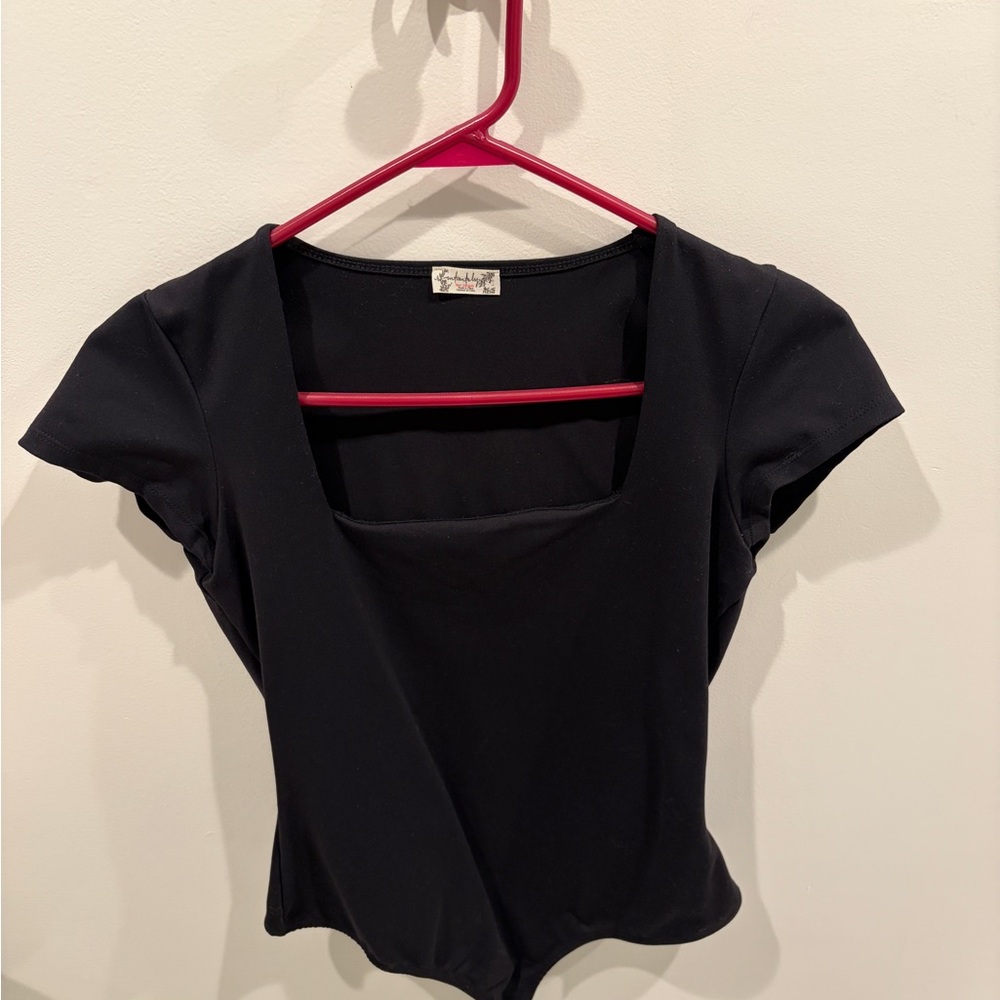 Free People Square Eyes Bodysuit Size Large in Black